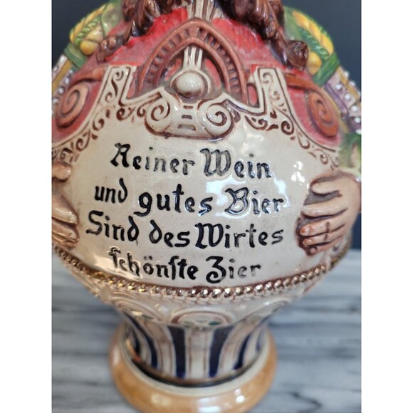 GERZ W. Germany German Beer Pitcher Stein Figurine w/ Proverb Vintage Large - Picture 2 of 9